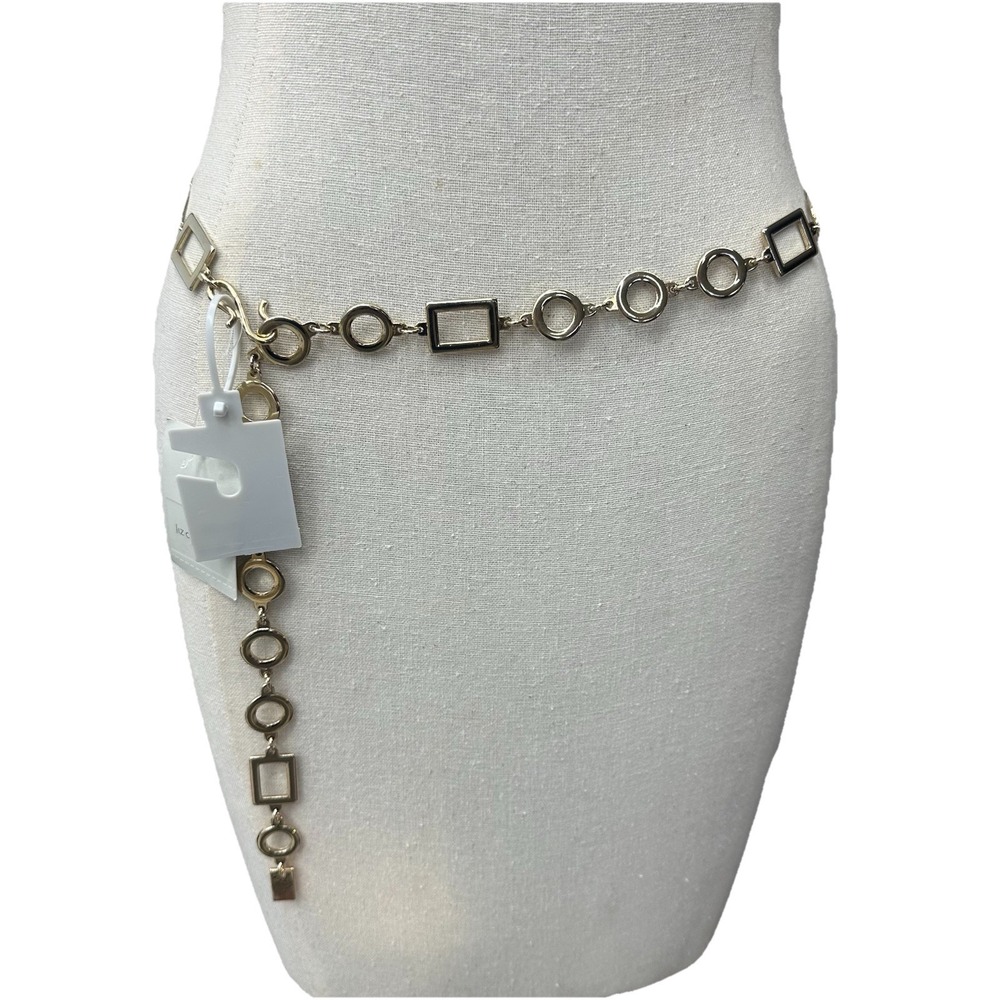 Liz Claiborne Y2K Gold Tone Chain Belt Geometric Links Hip Belt Retro Sz 8 M 34"